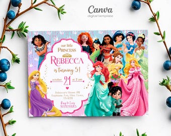 Princess Birthday invitation, Girl editable invite template, printable castle invitation, once upon a time royal party, instant download