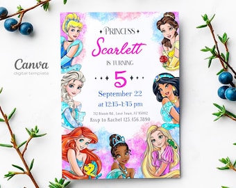 Princess Birthday invitation, Girl editable invite template, printable castle invitation, once upon a time royal party, instant download