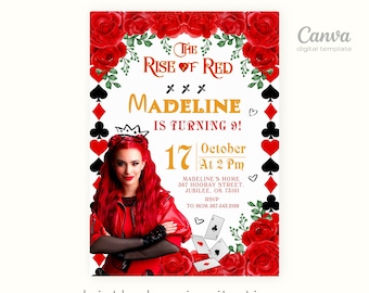 Descendants Rise of Red Invitation, Printable Editable Birthday Invite, Descendants Party Invitation Digital template, teens birthday party