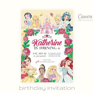 Verjaardagsuitnodiging prinses, bewerkbare uitnodigingssjabloon meisje, afdrukbare kasteeluitnodiging, once upon a time royal party, instant download