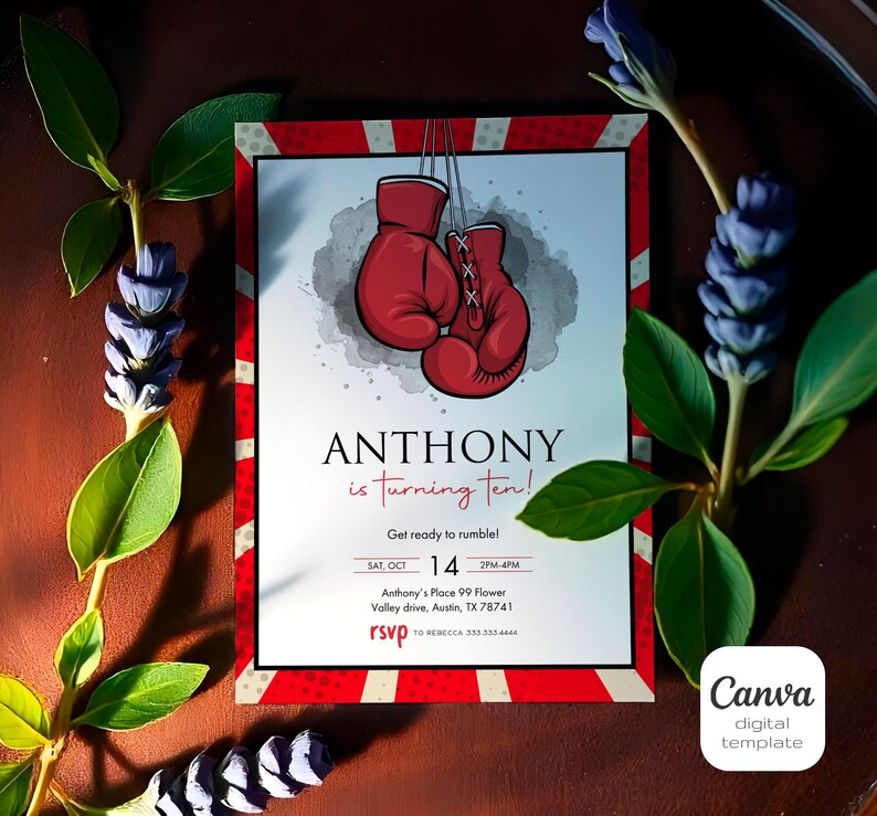 Printable Boxing Invitation, Fighter Invite, Digital Editable Birthday ...