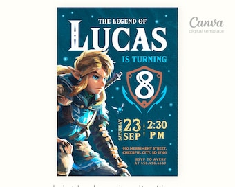 Video gamer invite, Legend of Zelda Birthday Invitation, Digital Download, Zelda Tears Of The Kingdom, Birthday Party, Game on Invitation