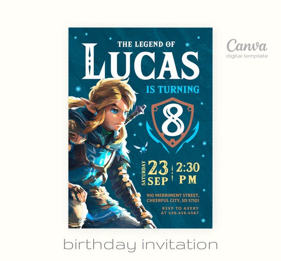Video gamer invite, Legend of Zelda Birthday Invitation, Digital Download, Zelda Tears Of The Kingdom, Birthday Party, Game on Invitation