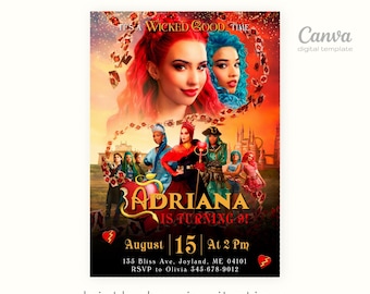 Descendants Rise of Red Invitation, Printable Editable Birthday Invite, Descendants Party Invitation Digital template, teens birthday party