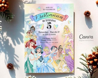Princess Birthday invitation, Girl editable invite template, printable castle invitation, once upon a time royal party, instant download