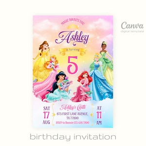 Verjaardagsuitnodiging prinses, bewerkbare uitnodigingssjabloon meisje, afdrukbare kasteeluitnodiging, once upon a time royal party, instant download