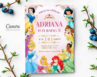 Princess Birthday invitation, Girl editable invite template, printable castle invitation, once upon a time royal party, instant download