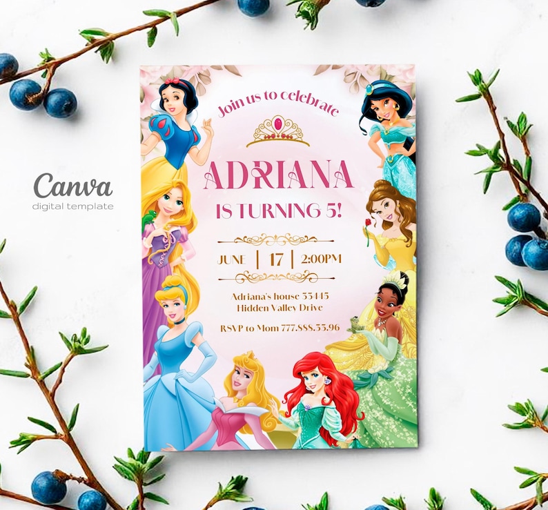 Princess Birthday Invitation, Girl Editable Invite Template, Printable ...