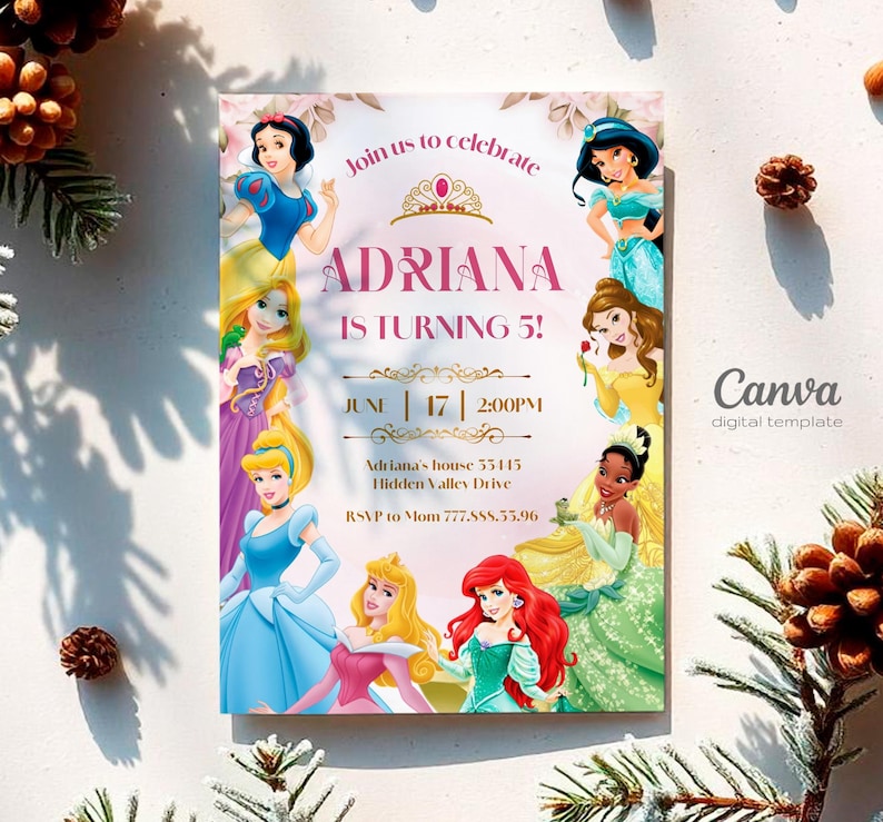 Princess Birthday Invitation, Girl Editable Invite Template, Printable ...