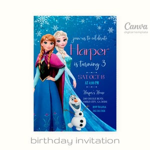Princess Elsa invite, Frozen Anna invite template, girl birthday, Printable Birthday Invitation, Frozen invitation, editable winter invite
