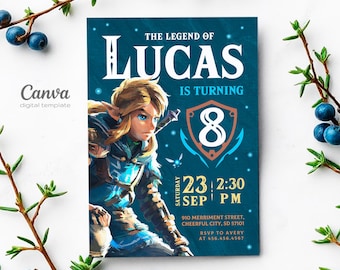 Video gamer invite, Legend of Zelda Birthday Invitation, Digital Download, Zelda Tears Of The Kingdom, Birthday Party, Game on Invitation