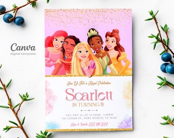 Princess Birthday invitation, Girl editable invite template, printable castle invitation, once upon a time royal party, instant download