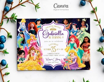 Princess Birthday invitation, Girl editable invite template, printable castle invitation, once upon a time royal party, instant download