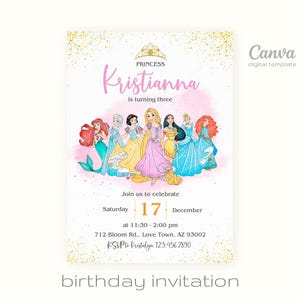 Princess Birthday invitation, Girl editable invite template, printable castle invitation, once upon a time royal party, instant download
