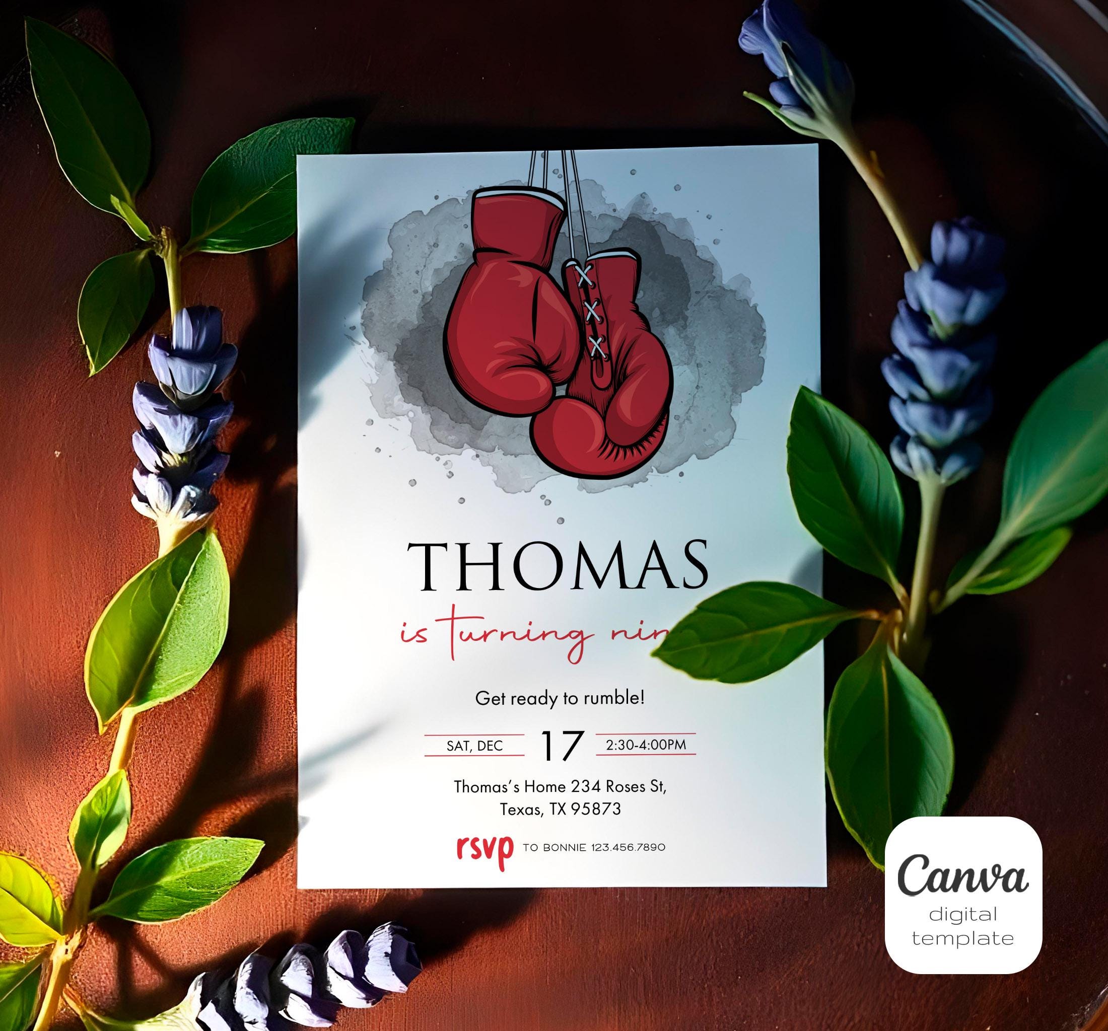 Boxing Training Invitations Printable Boxing Invitation, Fighter Invite, Digital Editable Birthday ...