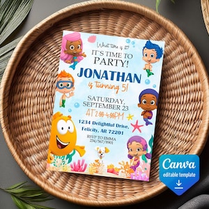 May include: A colorful birthday party invitation featuring cartoon characters and the text "It's Time to Party!" for Jonathan's 5th birthday. The invitation includes the date, time, and location: 1234 Delightful Drive, Felicity, AR 72201.