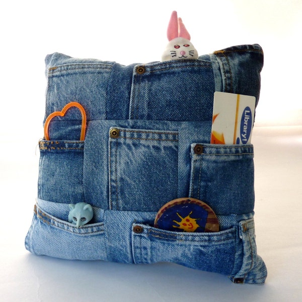 Recycled Denim Coin Pocket Treasure Pillow