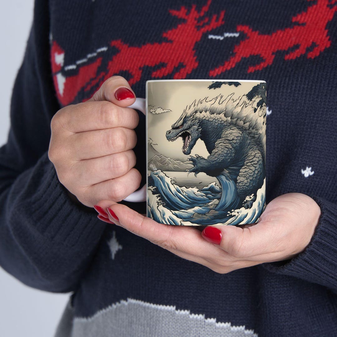 Godzilla Meets Hokusai: A Fierce Fusion Mug11oz - Etsy