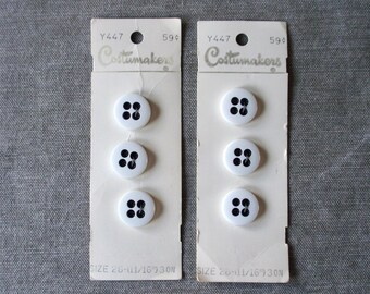 Vintage 60s Black & White Costumakers® 11/16"Buttons: Set of 2 Cards (6 Buttons) New Old Stock