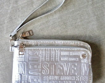 Silver Steve Madden Wristlet: Discontinued Double Zip Btrell Clutch Vegan Leather New Old Stock