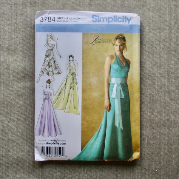 Simplicity 3784 Formal Laura Lynn, Strapless & Halter Gowns, Size H5 (6-14), Midi or Full Length, Bridal, Prom, MOB, Summer Party, Uncut