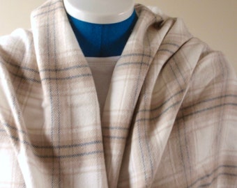 Woven Plaiditudes Cotton Flannel 45" Wide, One Brushed Side, Mid-Weight Cream, Khaki, Denim Blue, Shirt, Jacket, Wrap, Pants, Throw, Pillows