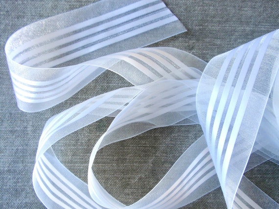 White Sparkle Chiffon Ribbon, Satin Stripe, 1 1/2 Wide, Crisp