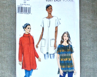 Vogue V8924 8924 Tunic Tops: Relaxed Fit, Funnel or Scoop Neck, Sleeve Options, UNCUT