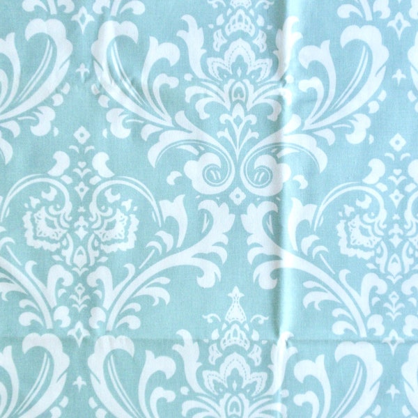 Floral Scroll Home Dec Fabric, 100% Cotton Medium Wt, 55" Wide, Rococo French Inspired, Aqua & Winter White, Window, Pillow, Chair Seat