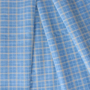 1 3/8 Yds Vintage 80s Cotton Plaid, Woven Blue & Yellow Mini Plaid, 45 Wide, Shirt, Top, Dress, Skirt, Career, Casual, Curtain, Quilt, Doll image 1