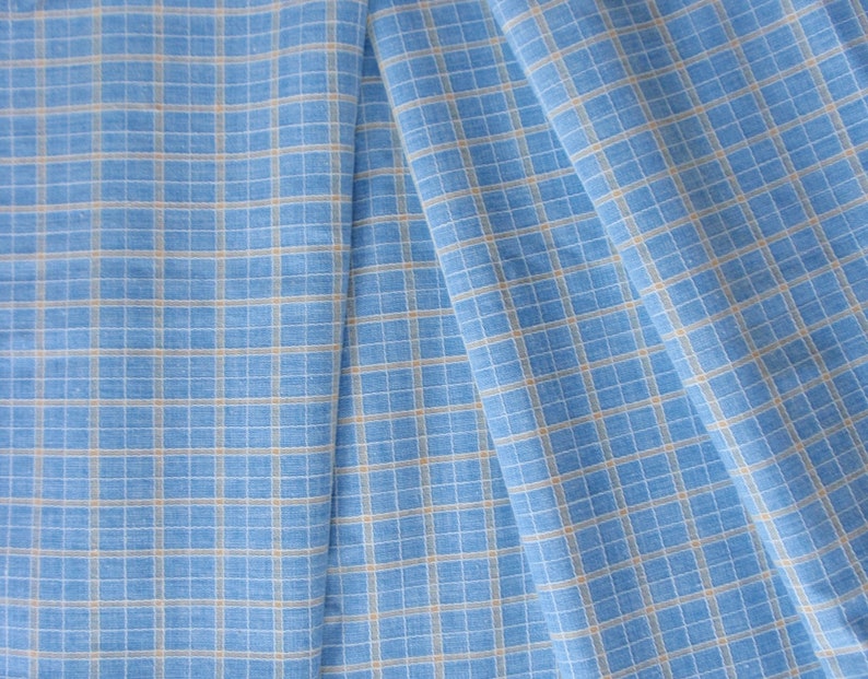 1 3/8 Yds Vintage 80s Cotton Plaid, Woven Blue & Yellow Mini Plaid, 45 Wide, Shirt, Top, Dress, Skirt, Career, Casual, Curtain, Quilt, Doll image 1