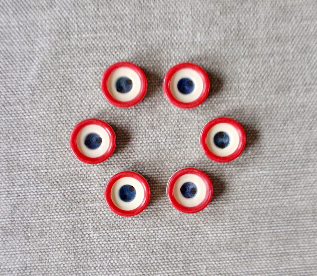 Vintage 60s Red White & Blue Layered Buttons, Set of 6, 1/2 Round