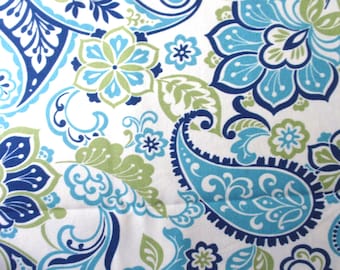 Richloom® Paisley Floral Home Dec Cotton Fabric, Navy, Ocean Blue, Green, Medium Weight, Pillows, Cushions, Light Upholstery, Curtain Topper