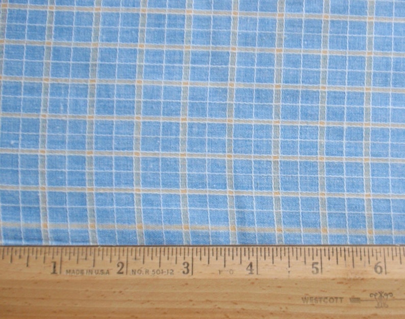 1 3/8 Yds Vintage 80s Cotton Plaid, Woven Blue & Yellow Mini Plaid, 45 Wide, Shirt, Top, Dress, Skirt, Career, Casual, Curtain, Quilt, Doll image 5