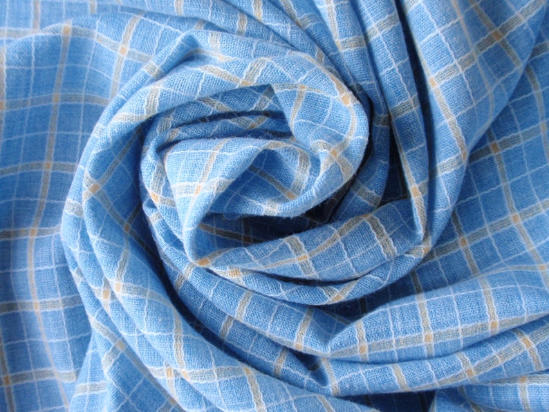 1 3/8 Yds Vintage 80s Cotton Plaid, Woven Blue & Yellow Mini Plaid, 45 Wide, Shirt, Top, Dress, Skirt, Career, Casual, Curtain, Quilt, Doll image 3