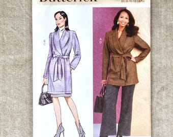 Butterick B6965 6965 Jacket, Skirt & Pants Suit, Sizes 8-16 Shawl Collar Wrap Jacket, Pencil Skirt, Straight Leg Pants UNCUT