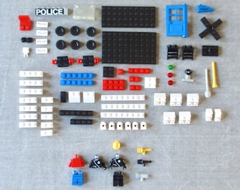 Vintage 80s LEGO® 6384  Town Police Station, 80 Spare Parts, Police Zipper Torso Minifigs, Blue Door, Police Tiles, Collector, Kid Gift