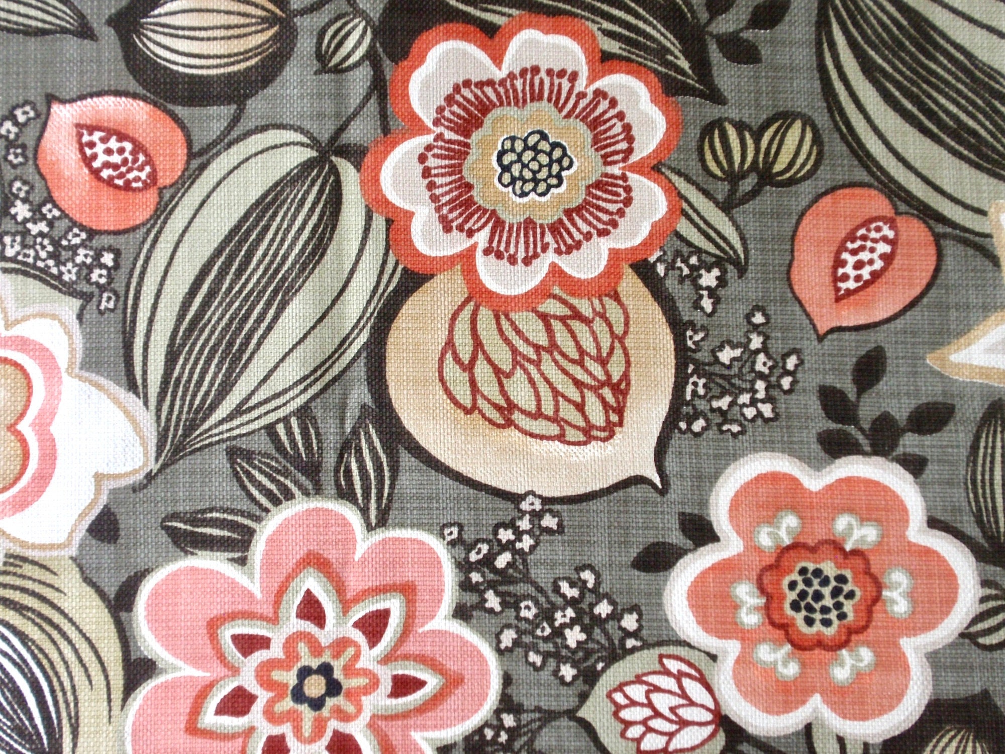 Batik Floral in Gray / White, Drapery Fabric, Mill Creek, 54 W