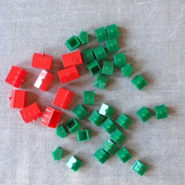 Vintage 60s Monopoly Game Pieces, 9 Red Hotels & 31 Green Houses, Original Parker Bros, Spare Replacement Parts, Crafts, Display, Collector