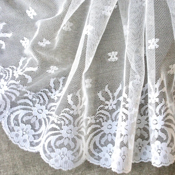 Vintage 80s White Floral Net Lace, 12" Wide Poly, Art Nouveau Style, Bridal Gown, Prom Party Dress, Formal Tabletop, Wrap, Scrapbook, Baby