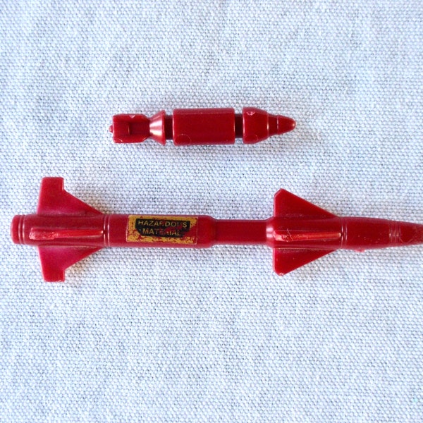 Set of Vintage 1989 GI Joe Cobra Condor Red Z25 Large Missile & Jet Wing Short Bomb, Parts Replacement, Toy Collector, Very Good Condition