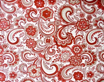 1 3/4 Yds Richloom® Flowers & Scrolls Home Dec Cotton Fabric, Dark Red, Khaki, Off White, Window Topper, Curtain, Pillow, Sham, Tabletop