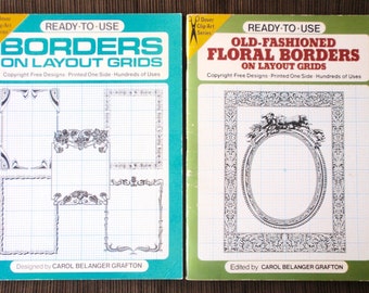 Dover Clip-Art Borders Books. Set of 2. Copyright Free. Printed on Layout Grids. Use with Cards, Menus, Arts & Crafts. Complete. Used.
