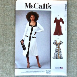 McCall's M8434 8434 Knit Dress: Button Down, Square Neck, Sleeve Options NEW & UNCUT