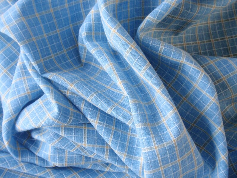 1 3/8 Yds Vintage 80s Cotton Plaid, Woven Blue & Yellow Mini Plaid, 45 Wide, Shirt, Top, Dress, Skirt, Career, Casual, Curtain, Quilt, Doll image 4