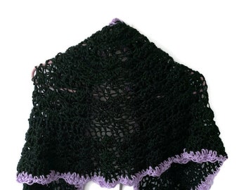 Crocheted Black Shawl with Contrasting Border