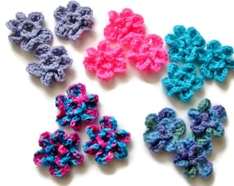 Crochet Flower Assortment, Set of 15, Floral Appliques, Embellishments, Motif, Craft Supplies, Crochet Decorations, Small Flowers, Purple