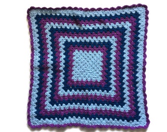 Baby Blanket for Boy, Blue and Purple Granny Square Afghan