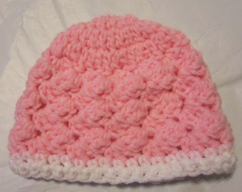 0-3 Month Baby Girl Hat, Crocheted , Pink Baby Hat, Baby Shower Gift