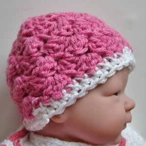 Baby Beanie Crocheted, Girl Hat, Size Newborn, Pink, Photo Prop, Baby Shower Gift, Hospital Hat